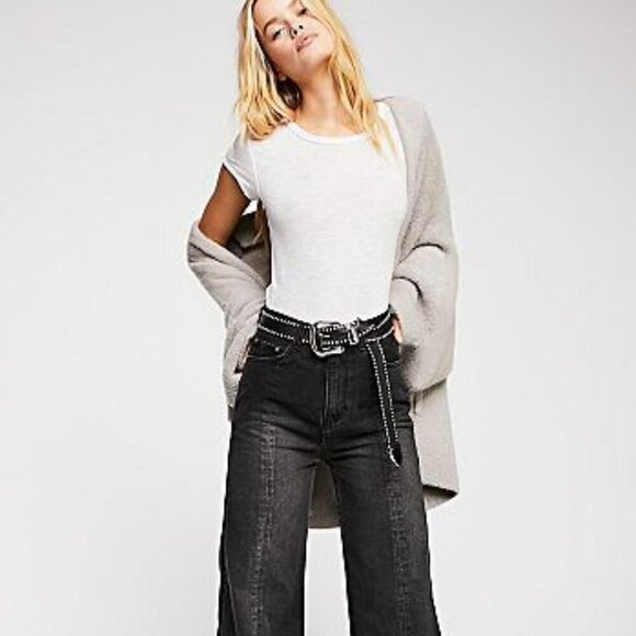 Free People Neon Blonde Black Siren Mum Fit Wide Leg Jeans Size 26 - Picture 2 of 9